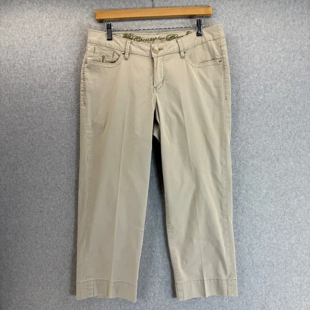 Christopher Blue Womens Cropped Khaki Tan Pants Classic Casual Capri Size 10 - Picture 1 of 15